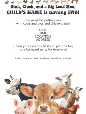 FARM ANIMALS Party Invitation