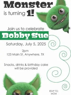 LITTLE MONSTER Party Invitation