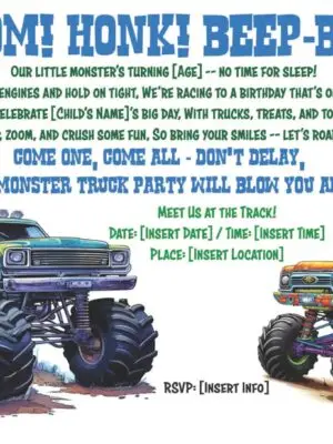 MONSTER TRUCK Party Invitation