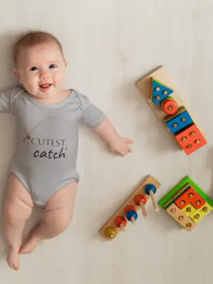 Infant Bodysuit – "Cutest Catch" Baby Onesie with Fishing Graphic