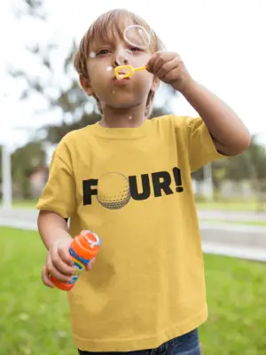 Toddler Golf 'FOUR!' Short Sleeve Tee — Funny Golf Ball 4th Birthday Shirt