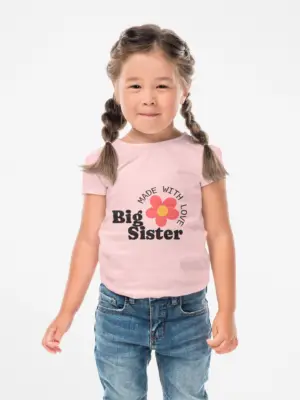 Made With Love Big Sister Toddler Tee | Flower Sibling Toddler T-Shirt